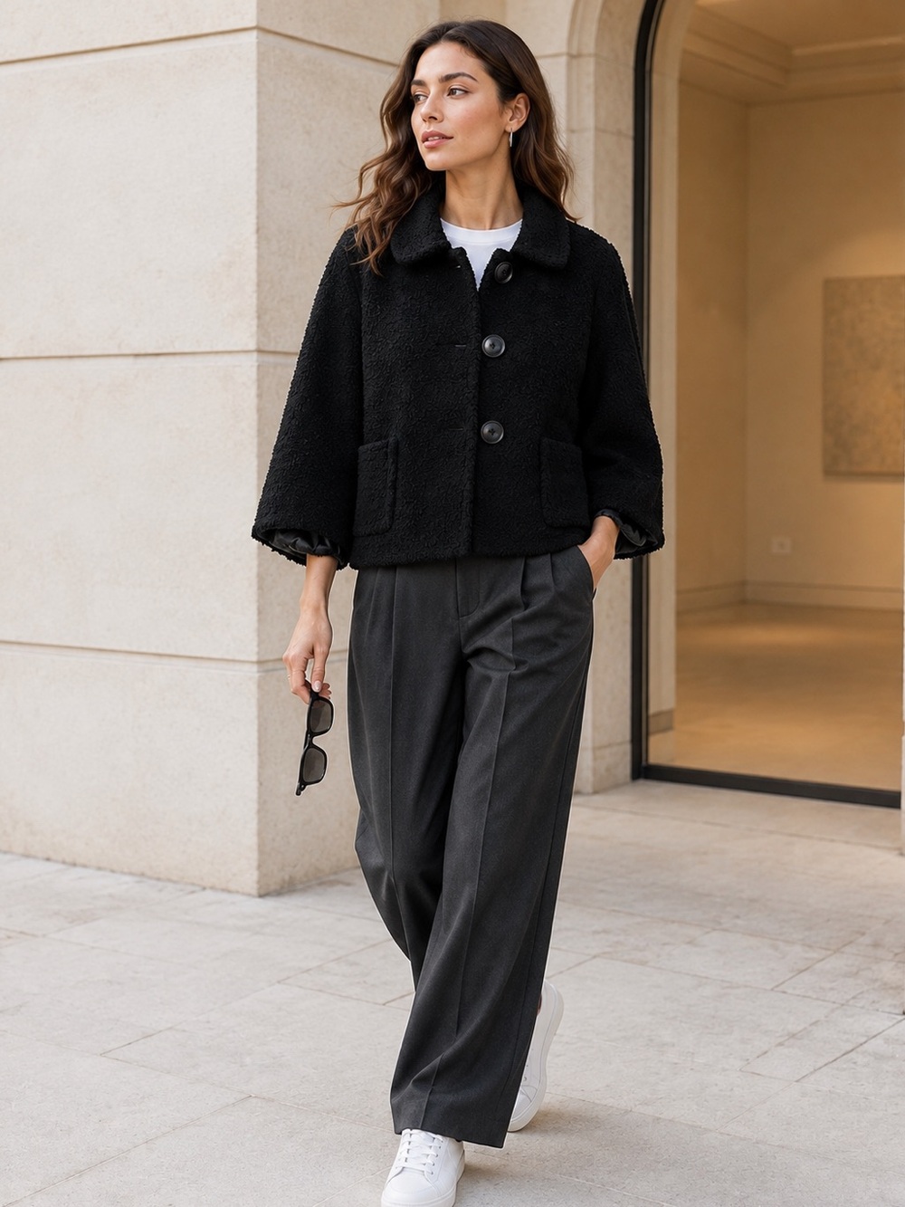 J.Crew Black Bouclé Wool-Blend Cropped Blazer – Peter Pan Collar – Size 8 - Picture 6 of 12
